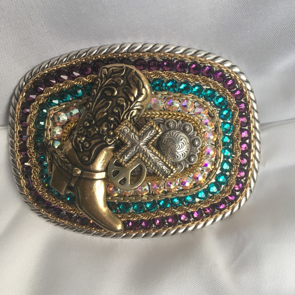 Cross, Swarovski crystal, boot, belt buckle